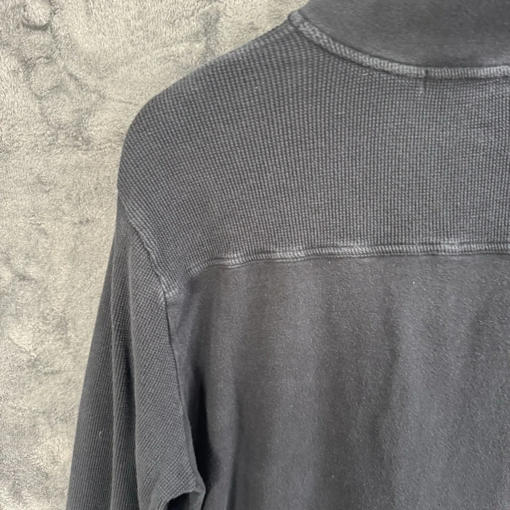 Banana Republic Mens L Black Quarter Zip Pullover Utility Pocket Waffle Knit